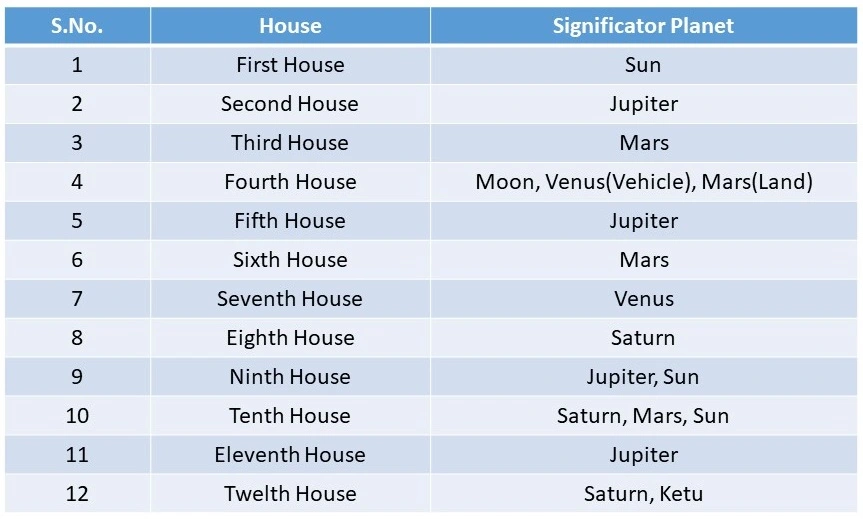 Significator of 12 Houses